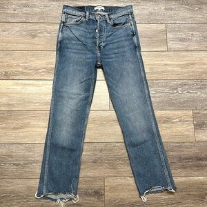 RE/DONE 80S SLIM STRAIGHT JEANS BLUE SIZE 26 FRAYED ANKLE HEMS ANKLE LENGTH